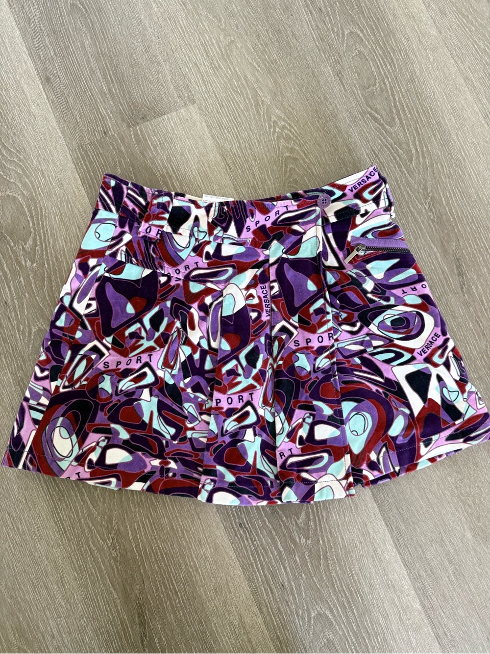 Versace Purple Multicolor Abstract A-Line Skater Skirt